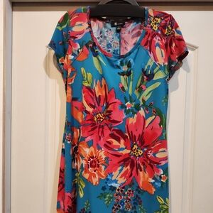 AB Studio Floral Midi Dress - Blue and Red